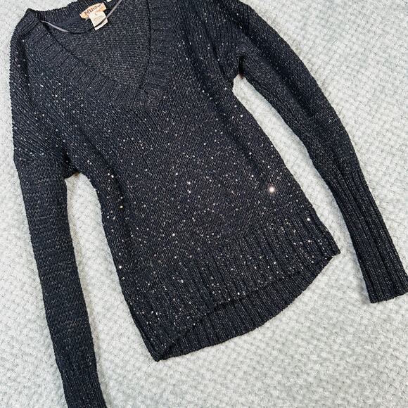 vintage y2k MUDD black sparkly sequin crochet coquette knit sweater wmns L - Picture 3 of 6